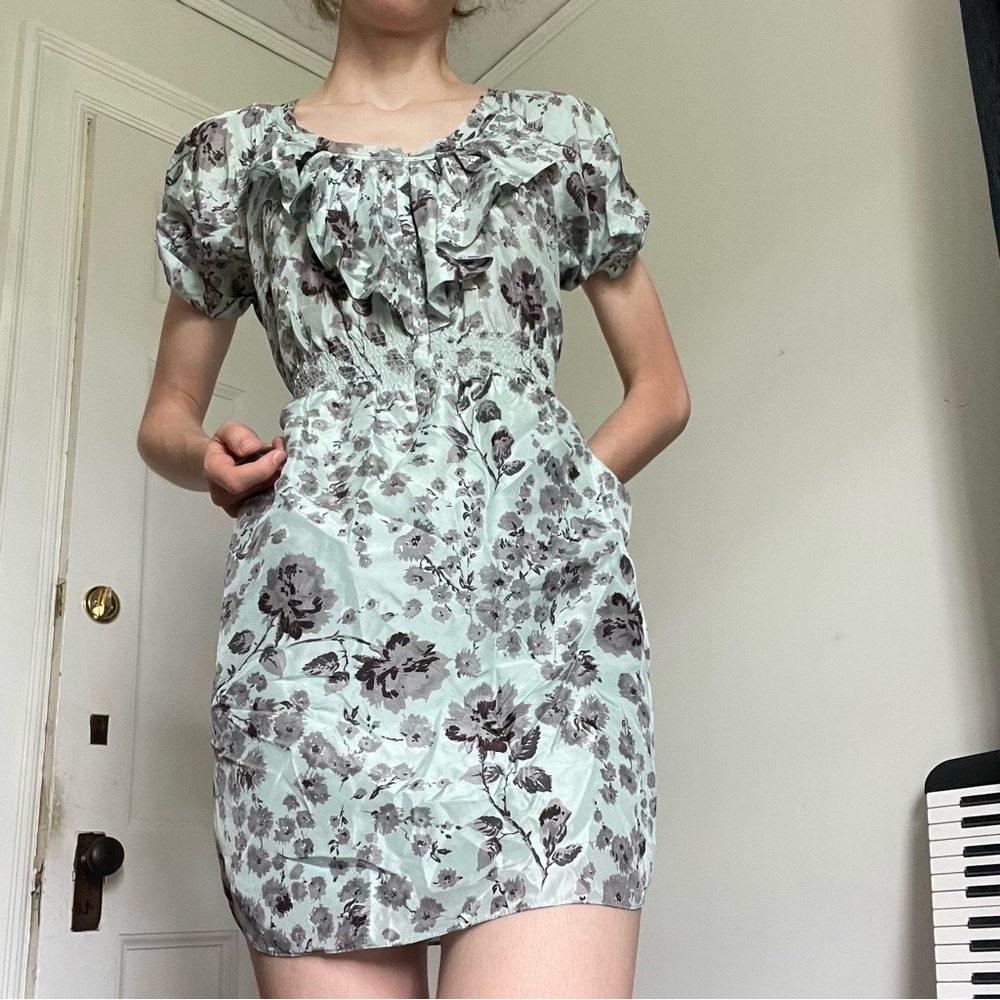 Silk aqua / teal floral dress by Rebecca Taylor.